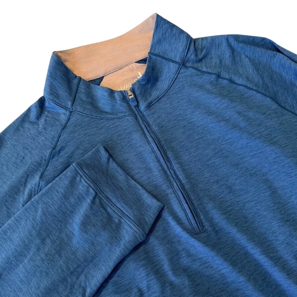 johnnie-O Freeborne Performance Quarter Zip Mens Large Barrels Blue UPF 50 Golf